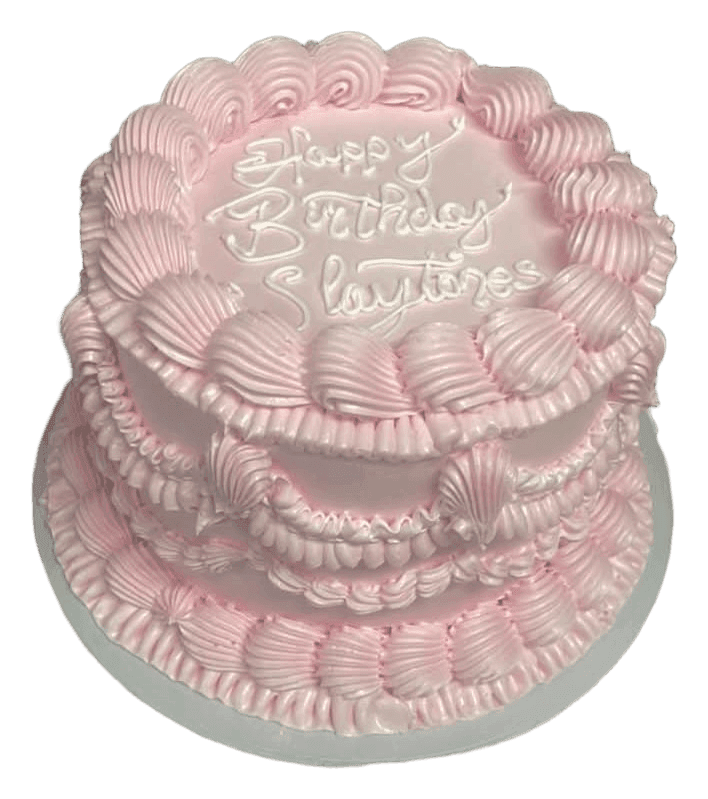 Pink vintage shell-piped birthday cake, made in Townsville