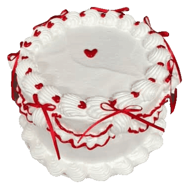 White vintage-style cake with red ribbon bows, red piped hearts and frilly red trim, made in Townsville