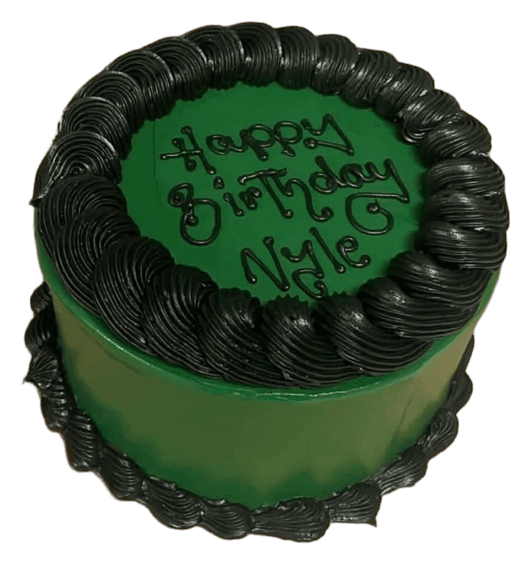 Green birthday cake with black vintage shell piping, Townsville