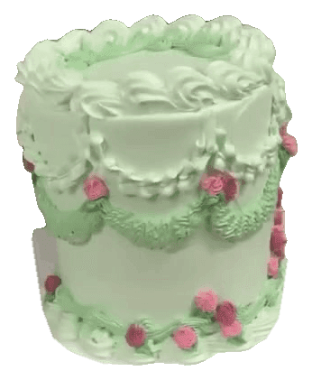 Tall mint green vintage-style cake with piped swags and small pink roses, made in Townsville